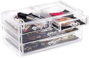 Clear Cosmetic Storage Organizer - Easily Organize Your Cosmetics, Jewelry and Hair Accessories. Looks Elegant Sitting on Your Vanity, Bathroom Counter or Dresser. Clear Design for Easy Visibility