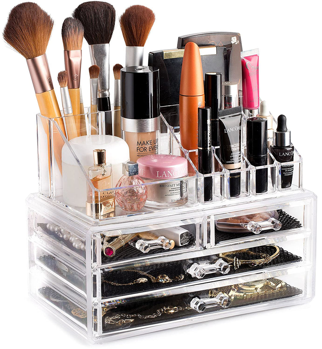 Clear Cosmetic Storage Organizer - Easily Organize Your Cosmetics, Jewelry and Hair Accessories. Looks Elegant Sitting on Your Vanity, Bathroom Counter or Dresser. Clear Design for Easy Visibility