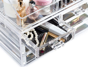 Clear Cosmetic Storage Organizer - Easily Organize Your Cosmetics, Jewelry and Hair Accessories. Looks Elegant Sitting on Your Vanity, Bathroom Counter or Dresser. Clear Design for Easy Visibility