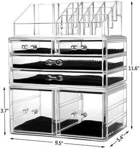 Makeup Organizer 3 Pieces Acrylic Cosmetic Storage Drawers and Jewelry Display Box, Clear