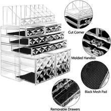 Load image into Gallery viewer, Makeup Organizer 3 Pieces Acrylic Cosmetic Storage Drawers and Jewelry Display Box, Clear Diamond Pattern