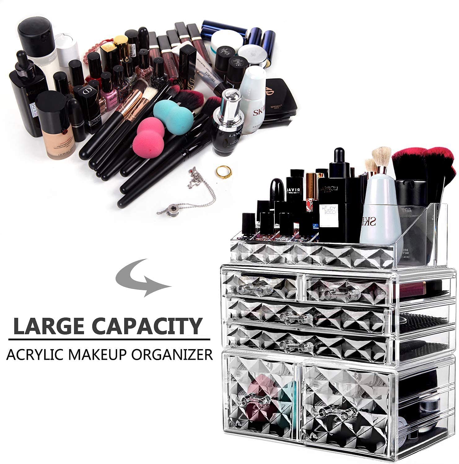 Crushed Diamond Three Compartments Deluxe Cosmetic Makeup Beauty Organizer  /SF-MP043