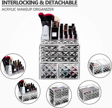 Load image into Gallery viewer, Makeup Organizer 3 Pieces Acrylic Cosmetic Storage Drawers and Jewelry Display Box, Clear Diamond Pattern