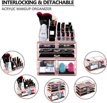Load image into Gallery viewer, Makeup Organizer 3 Pieces Acrylic Cosmetic Storage Drawers and Jewelry Display Box, Pink
