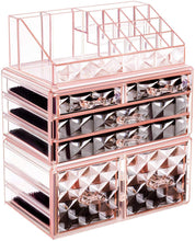 Load image into Gallery viewer, Makeup Organizer 3 Pieces Acrylic Cosmetic Storage Drawers and Jewelry Display Box, Pink Diamond Pattern