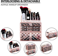 Load image into Gallery viewer, Makeup Organizer 3 Pieces Acrylic Cosmetic Storage Drawers and Jewelry Display Box, Pink Diamond Pattern