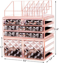 Load image into Gallery viewer, Makeup Organizer 3 Pieces Acrylic Cosmetic Storage Drawers and Jewelry Display Box, Pink Diamond Pattern