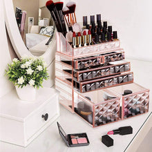 Load image into Gallery viewer, Makeup Organizer 3 Pieces Acrylic Cosmetic Storage Drawers and Jewelry Display Box, Pink Diamond Pattern