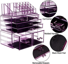 Load image into Gallery viewer, Makeup Organizer 3 Pieces Acrylic Cosmetic Storage Drawers and Jewelry Display Box, Violet