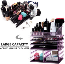 Load image into Gallery viewer, Makeup Organizer 3 Pieces Acrylic Cosmetic Storage Drawers and Jewelry Display Box, Violet