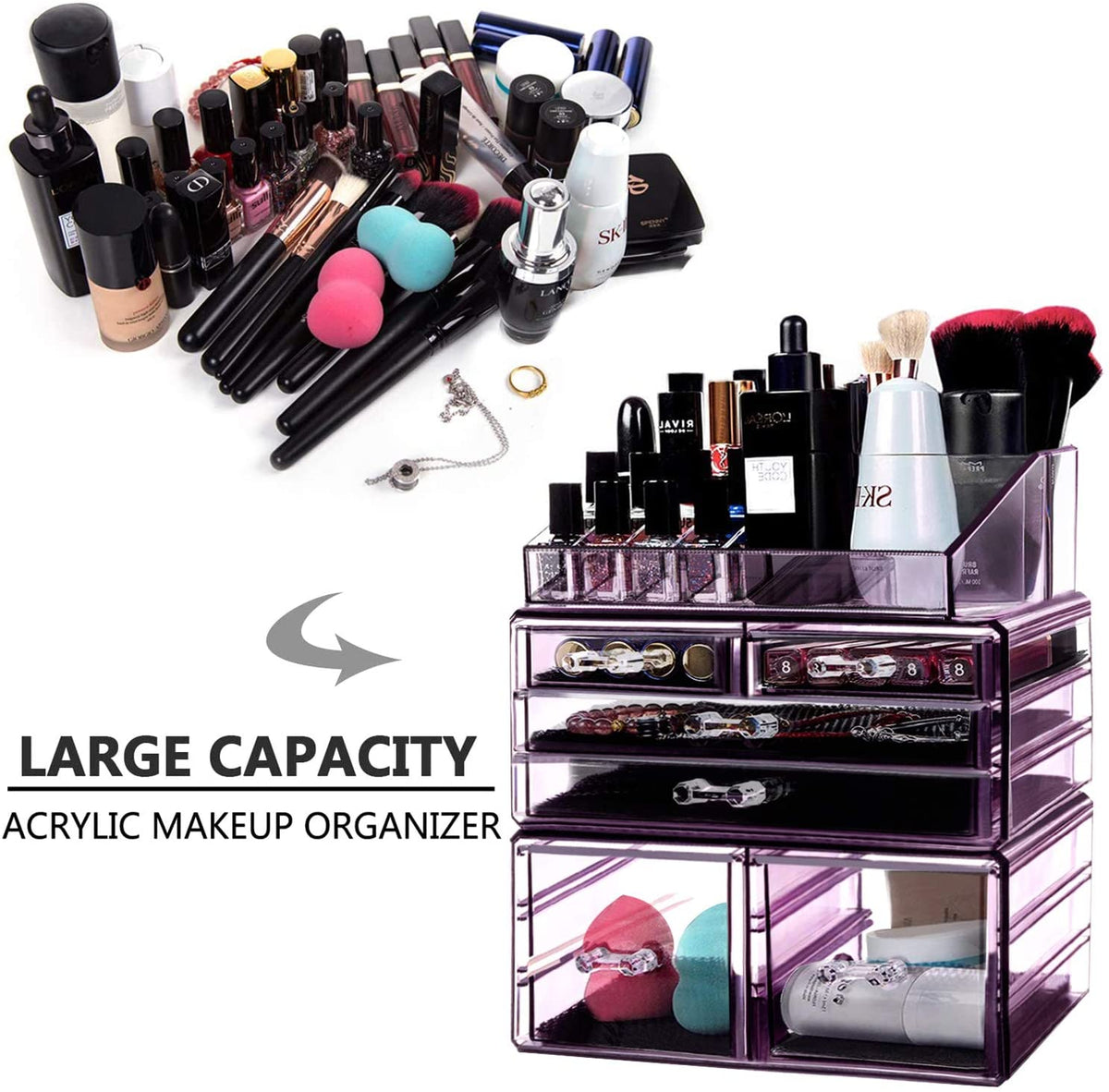 Makeup Organizer 3 Pieces Acrylic Cosmetic Storage Drawers and Jewelry ...