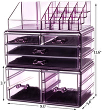 Load image into Gallery viewer, Makeup Organizer 3 Pieces Acrylic Cosmetic Storage Drawers and Jewelry Display Box, Violet