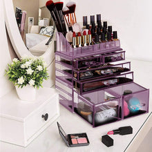 Load image into Gallery viewer, Makeup Organizer 3 Pieces Acrylic Cosmetic Storage Drawers and Jewelry Display Box, Violet