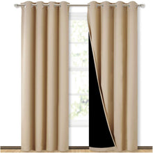 Load image into Gallery viewer, Bedroom Full Blackout Curtain Panels, Super Thick Insulated Grommet Drapes, Double-Layer Blackout Draperies with Black Liner for Small Window Set of 2 Panels Biscotti Beige
