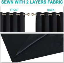Load image into Gallery viewer, Bedroom Full Blackout Curtain Panels, Super Thick Insulated Grommet Drapes, Double-Layer Blackout Draperies with Black Liner for Small Window Set of 2 Panels Black