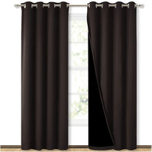 Load image into Gallery viewer, Bedroom Full Blackout Curtain Panels, Super Thick Insulated Grommet Drapes, Double-Layer Blackout Draperies with Black Liner for Small Window Set of 2 Panels Brown