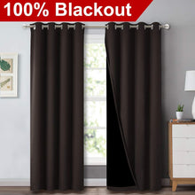 Load image into Gallery viewer, Bedroom Full Blackout Curtain Panels, Super Thick Insulated Grommet Drapes, Double-Layer Blackout Draperies with Black Liner for Small Window Set of 2 Panels Brown