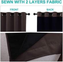 Load image into Gallery viewer, Bedroom Full Blackout Curtain Panels, Super Thick Insulated Grommet Drapes, Double-Layer Blackout Draperies with Black Liner for Small Window Set of 2 Panels Brown