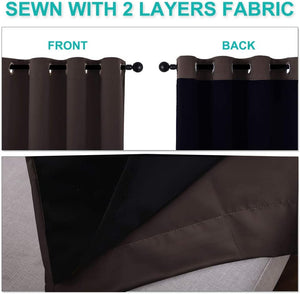 Bedroom Full Blackout Curtain Panels, Super Thick Insulated Grommet Drapes, Double-Layer Blackout Draperies with Black Liner for Small Window Set of 2 Panels Brown