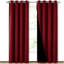 Load image into Gallery viewer, Bedroom Full Blackout Curtain Panels, Super Thick Insulated Grommet Drapes, Double-Layer Blackout Draperies with Black Liner for Small Window Set of 2 Panels Burgundy Red
