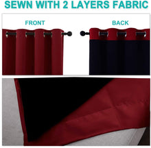 Load image into Gallery viewer, Bedroom Full Blackout Curtain Panels, Super Thick Insulated Grommet Drapes, Double-Layer Blackout Draperies with Black Liner for Small Window Set of 2 Panels Burgundy Red
