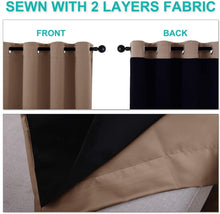 Load image into Gallery viewer, Bedroom Full Blackout Curtain Panels, Super Thick Insulated Grommet Drapes, Double-Layer Blackout Draperies with Black Liner for Small Window Set of 2 Panels Cappuccino