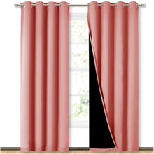 Load image into Gallery viewer, Bedroom Full Blackout Curtain Panels, Super Thick Insulated Grommet Drapes, Double-Layer Blackout Draperies with Black Liner for Small Window Set of 2 Panels Coral