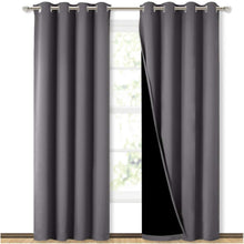Load image into Gallery viewer, Bedroom Full Blackout Curtain Panels, Super Thick Insulated Grommet Drapes, Double-Layer Blackout Draperies with Black Liner for Small Window Set of 2 Panels  Grey