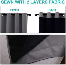 Load image into Gallery viewer, Bedroom Full Blackout Curtain Panels, Super Thick Insulated Grommet Drapes, Double-Layer Blackout Draperies with Black Liner for Small Window Set of 2 Panels  Grey