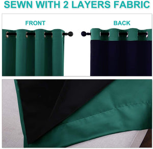 Bedroom Full Blackout Curtain Panels, Super Thick Insulated Grommet Drapes, Double-Layer Blackout Draperies with Black Liner for Small Window Set of 2 Panels  Hunter Green