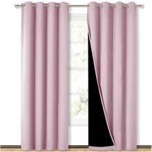 Load image into Gallery viewer, Bedroom Full Blackout Curtain Panels, Super Thick Insulated Grommet Drapes, Double-Layer Blackout Draperies with Black Liner for Small Window Set of 2 Panels Lavender Pink