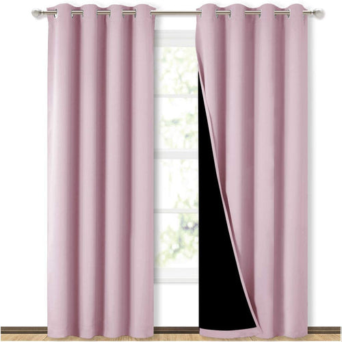 Bedroom Full Blackout Curtain Panels, Super Thick Insulated Grommet Drapes, Double-Layer Blackout Draperies with Black Liner for Small Window Set of 2 Panels Lavender Pink
