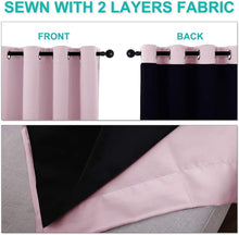 Load image into Gallery viewer, Bedroom Full Blackout Curtain Panels, Super Thick Insulated Grommet Drapes, Double-Layer Blackout Draperies with Black Liner for Small Window Set of 2 Panels Lavender Pink
