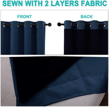Load image into Gallery viewer, Bedroom Full Blackout Curtain Panels, Super Thick Insulated Grommet Drapes, Double-Layer Blackout Draperies with Black Liner for Small Window Set of 2 Panels Navy