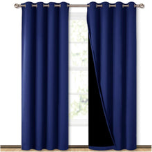 Load image into Gallery viewer, Bedroom Full Blackout Curtain Panels, Super Thick Insulated Grommet Drapes, Double-Layer Blackout Draperies with Black Liner for Small Window Set of 2 Panels Navy Blue