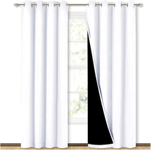 Load image into Gallery viewer, Bedroom Full Blackout Curtain Panels, Super Thick Insulated Grommet Drapes, Double-Layer Blackout Draperies with Black Liner for Small Window Set of 2 Panels Pure White