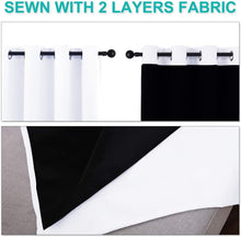 Load image into Gallery viewer, Bedroom Full Blackout Curtain Panels, Super Thick Insulated Grommet Drapes, Double-Layer Blackout Draperies with Black Liner for Small Window Set of 2 Panels Pure White