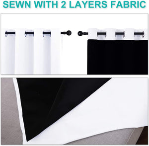 Bedroom Full Blackout Curtain Panels, Super Thick Insulated Grommet Drapes, Double-Layer Blackout Draperies with Black Liner for Small Window Set of 2 Panels Pure White