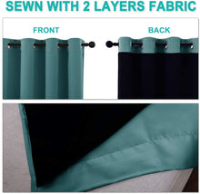 Load image into Gallery viewer, Bedroom Full Blackout Curtain Panels, Super Thick Insulated Grommet Drapes, Double-Layer Blackout Draperies with Black Liner for Small Window Set of 2 Panels  Sea Teal