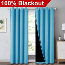 Load image into Gallery viewer, Bedroom Full Blackout Curtain Panels, Super Thick Insulated Grommet Drapes, Double-Layer Blackout Draperies with Black Liner for Small Window Set of 2 Panels Teal Blue