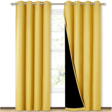 Load image into Gallery viewer, Bedroom Full Blackout Curtain Panels, Super Thick Insulated Grommet Drapes, Double-Layer Blackout Draperies with Black Liner for Small Window Set of 2 Panels Bright Yellow