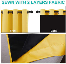 Load image into Gallery viewer, Bedroom Full Blackout Curtain Panels, Super Thick Insulated Grommet Drapes, Double-Layer Blackout Draperies with Black Liner for Small Window Set of 2 Panels Bright Yellow