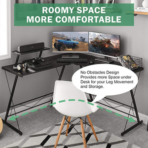 L-Shaped Desk 50.8" Computer Corner Desk, Home Gaming Desk, Office Writing Workstation with Large Monitor Stand, Space-Saving, Easy to Assemble, Black