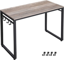 Load image into Gallery viewer, ALINRU 39-Inch Computer Desk with 8 Hooks, For Study, Home Office, Easy Assembly, Steel Frame, 39.4&quot;, Greige