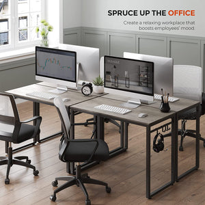 ALINRU 39-Inch Computer Desk with 8 Hooks, For Study, Home Office, Easy Assembly, Steel Frame, 39.4", Greige