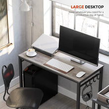 Load image into Gallery viewer, ALINRU 39-Inch Computer Desk with 8 Hooks, For Study, Home Office, Easy Assembly, Steel Frame, 39.4&quot;, Greige