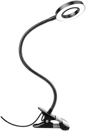 Desk Lamp Clip Light, Woputne 10 Dimmable Brightness 3 Light Modes Reading Light, Clamp Bedside Lamp for Video, Study, Painting, Piano, Craft, Study, Work (Black)