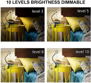 Desk Lamp Clip Light, Woputne 10 Dimmable Brightness 3 Light Modes Reading Light, Clamp Bedside Lamp for Video, Study, Painting, Piano, Craft, Study, Work (Black)