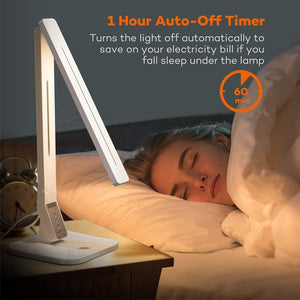 TT-DL02 LED Desk Lamp with USB Charging Port, 4 Lighting Modes with 5 Brightness Levels, 1h Timer, Touch Control, Memory Function, White, 14W, Official Member of Philips Enabled Licensing