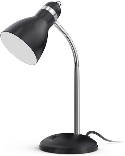 Metal Desk Lamp, Adjustable Goose Neck Table Lamp, Eye-Caring Study Desk Lamps for Bedroom, Study Room and Office (Black)